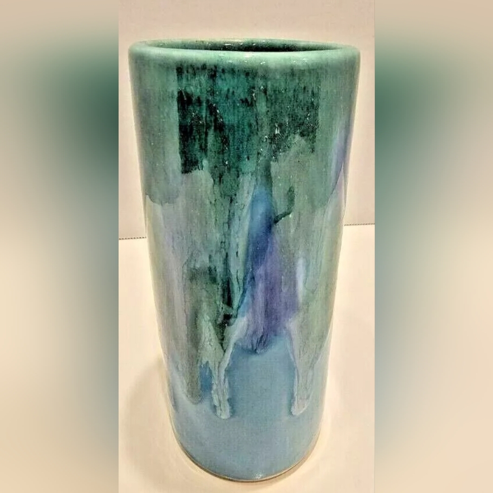 Dryden Pottery Drip Cylindrical 6"  Tumbler in Blues,Greens & Purple MCM